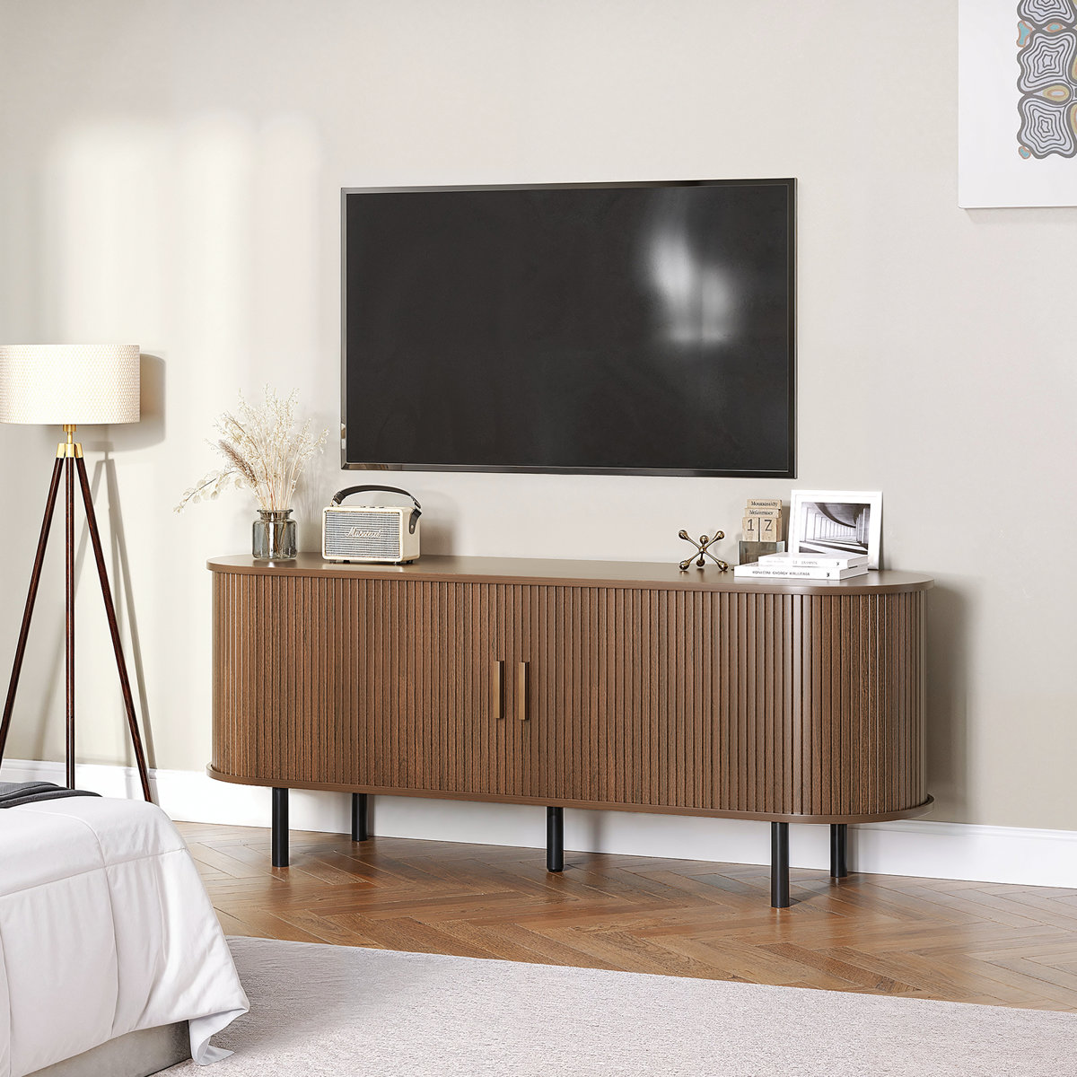 Jalonda Modern Wood TV Stand with Storage and Shelves to Fit TVs